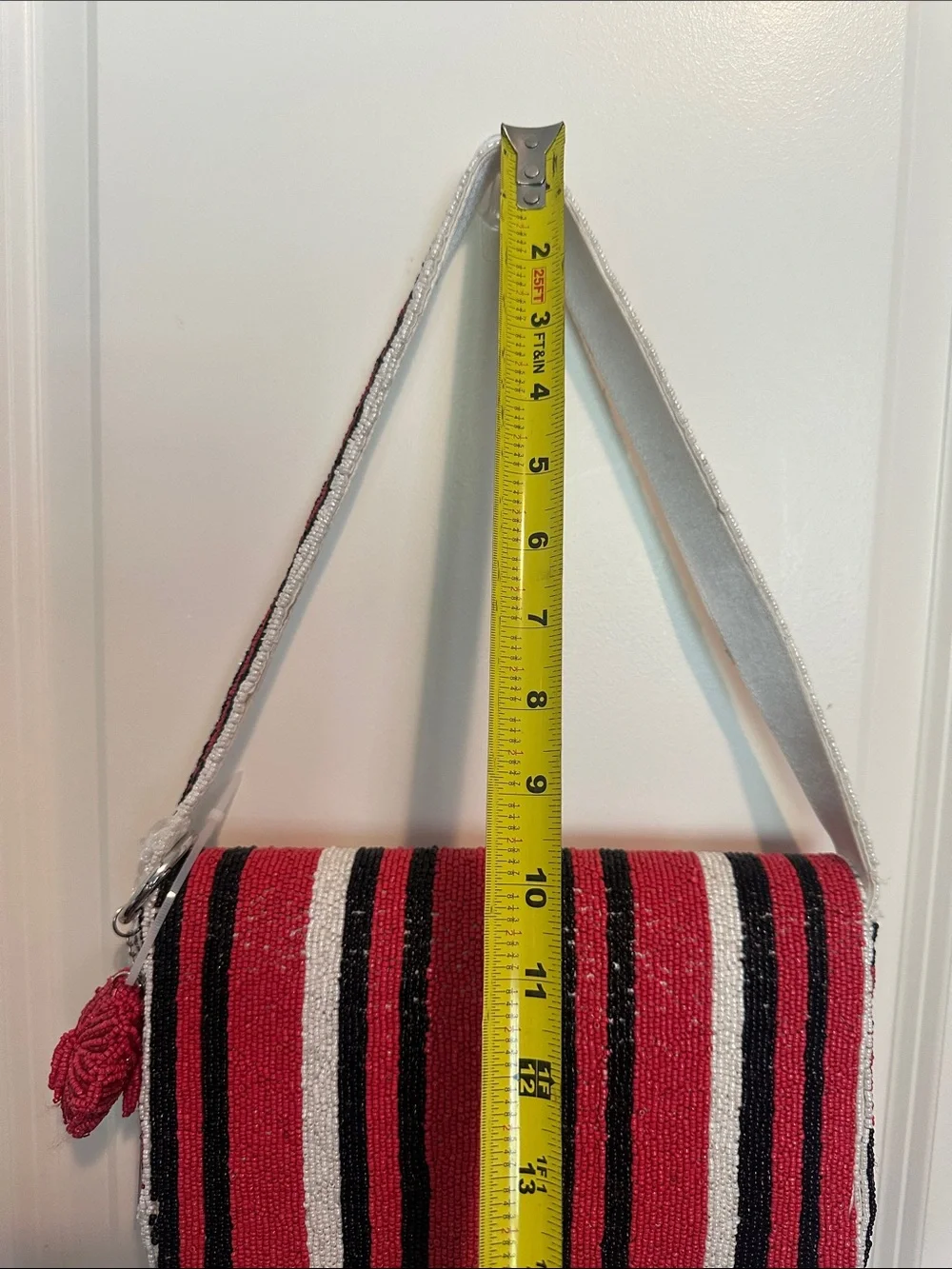 NWT Made In India Purse Red Black White Beaded Bag Buckeyes Bulldogs Falcons